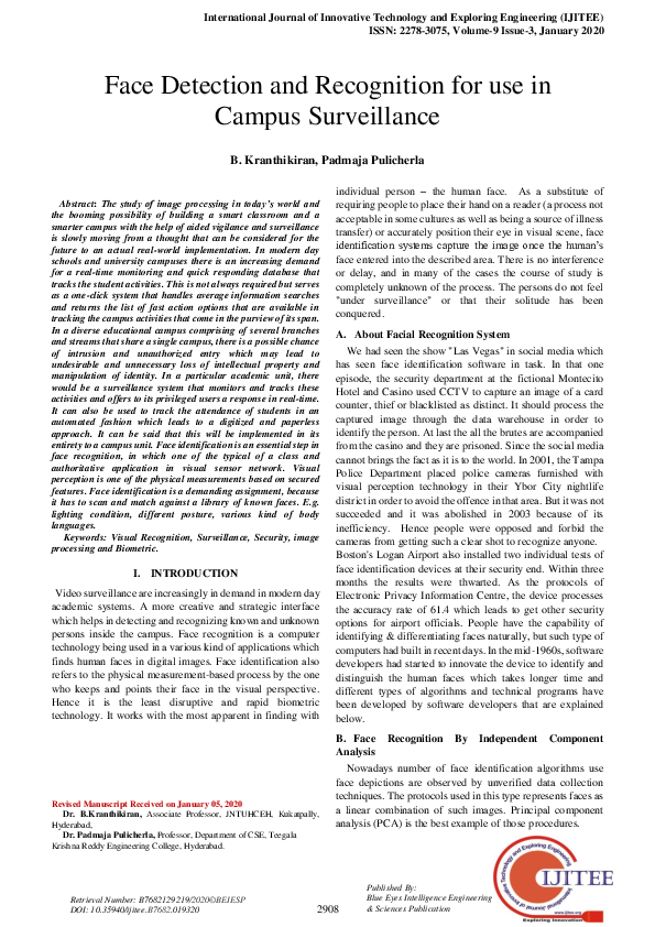 (PDF) Face Detection and Recognition for use in Campus Surveillance