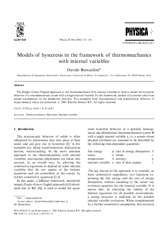 (PDF) Models of hysteresis in the framework of thermomechanics with ...