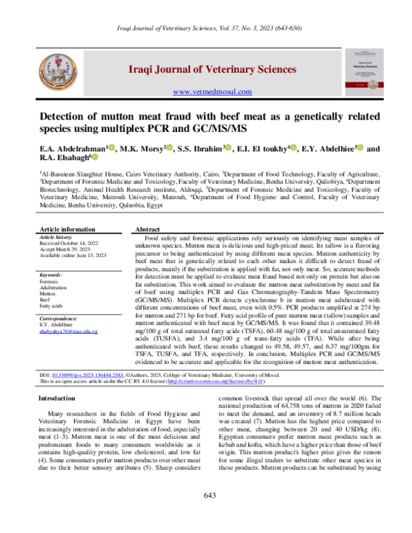 (PDF) Detection of mutton meat fraud with beef meat as a genetically ...