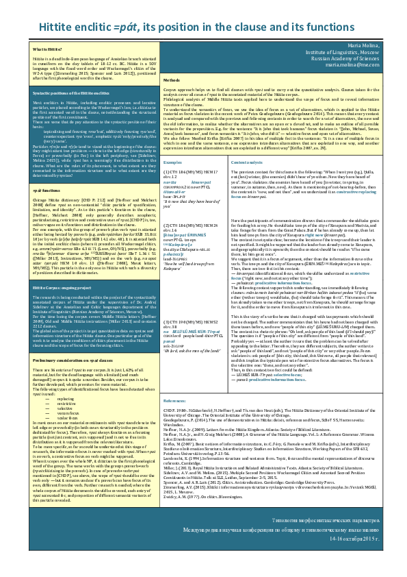 (PDF) Hittite enclitic =pát, its position in the clause and its functions