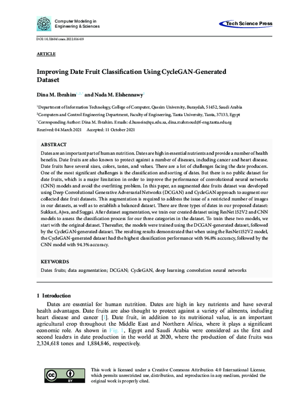 (PDF) Improving Date Fruit Classification Using CycleGAN-Generated Dataset