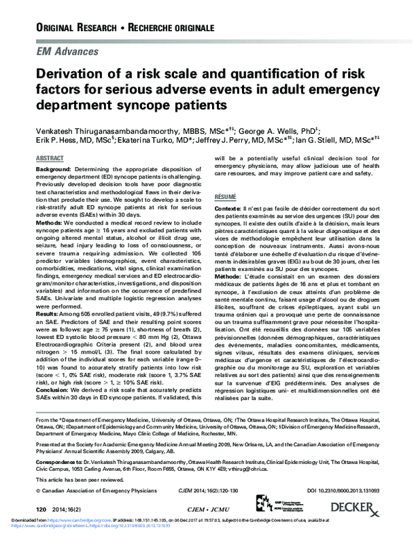 (PDF) Derivation of a risk scale and quantification of risk factors for ...