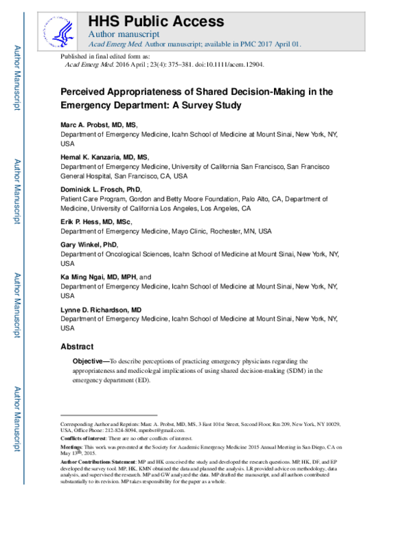 (PDF) Perceived Appropriateness of Shared Decision-Making in the ...