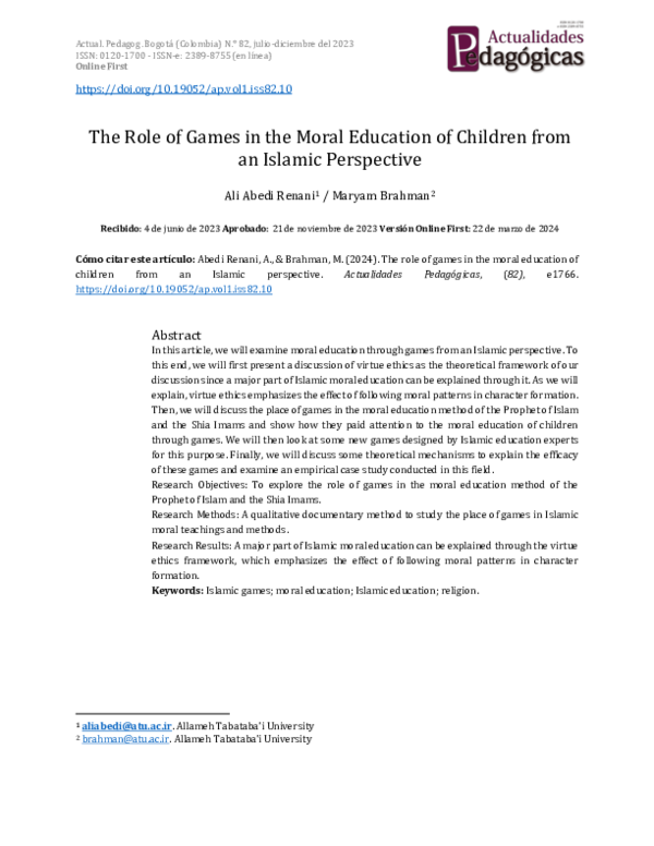 (PDF) The Role of Games in the Moral Education of Children from an ...