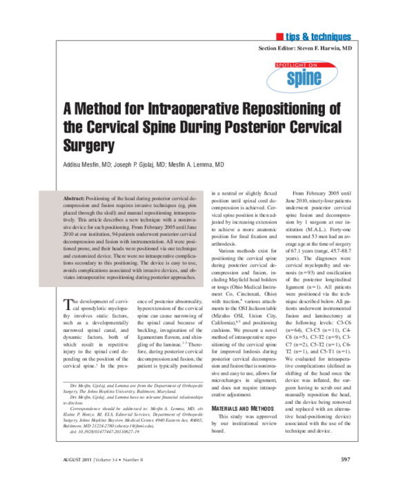 (PDF) A Method for Intraoperative Repositioning of the Cervical Spine ...