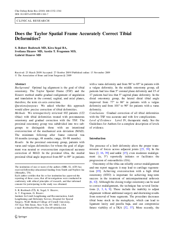 (PDF) Does the Taylor Spatial Frame Accurately Correct Tibial Deformities?