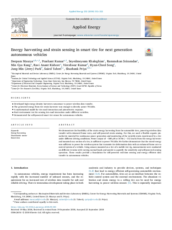 Photo inspiration: Autonomous Vehicle Energy Harvesting Reference: Pdf Energy Harvesting And Strain Sensing In Smart Tire For