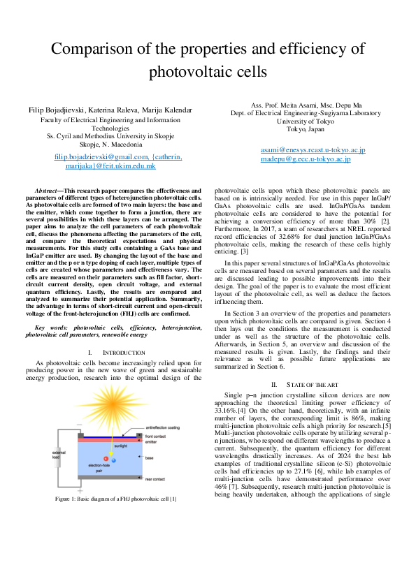 (PDF) Comparison of the properties and efficiency of photovoltaic cells