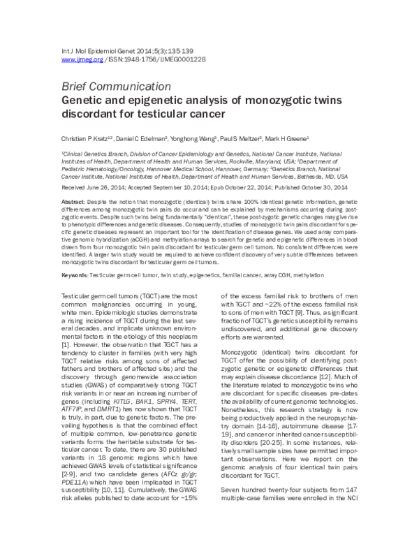 (PDF) Genetic and epigenetic analysis of monozygotic twins discordant ...