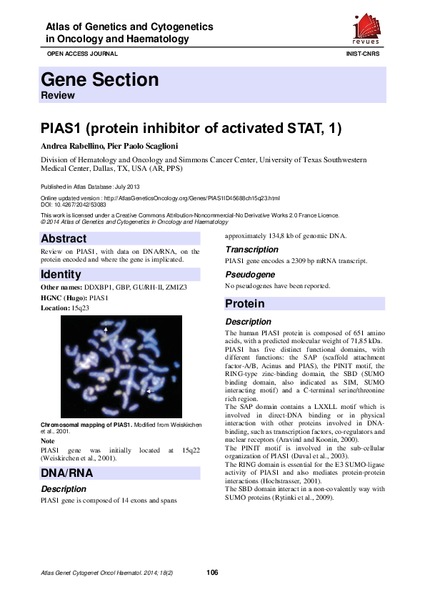 (PDF) PIAS1 (protein inhibitor of activated STAT, 1)