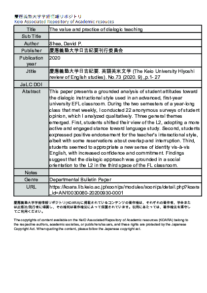 (PDF) The value and practice of dialogic teaching