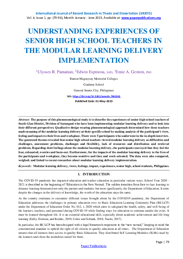 (PDF) Understanding Experiences of Senior High School Teachers in the ...