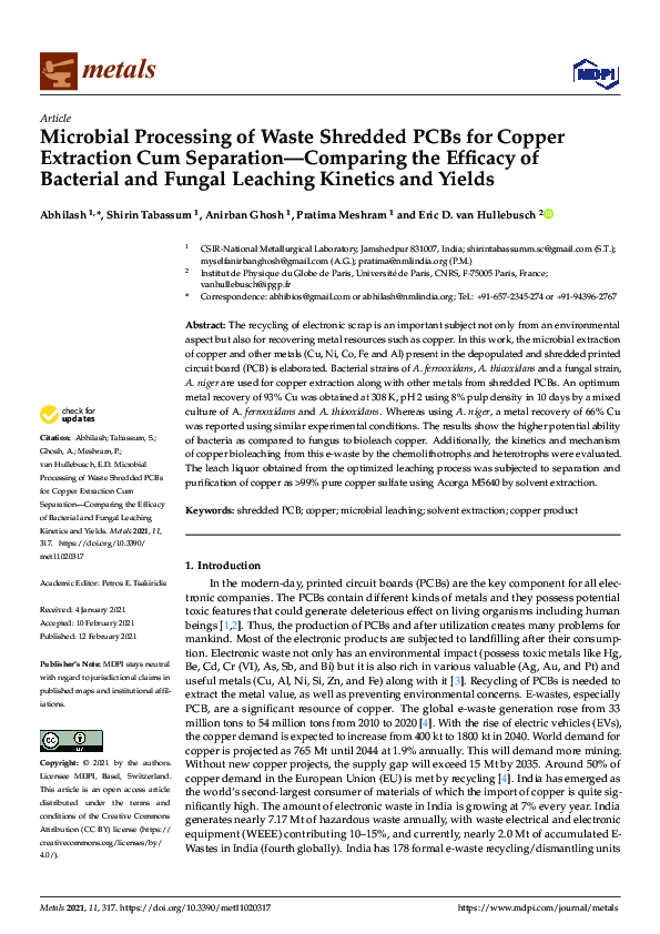 (PDF) Microbial Processing of Waste Shredded PCBs for Copper Extraction ...