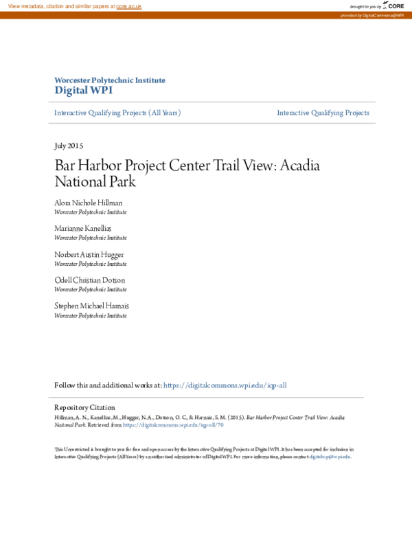 (PDF) Bar Harbor Project Center Trail View: Acadia National Park