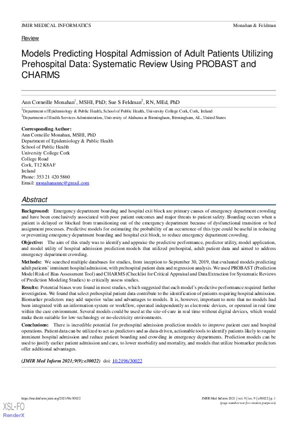 (PDF) Models Predicting Hospital Admission of Adult Patients Utilizing ...