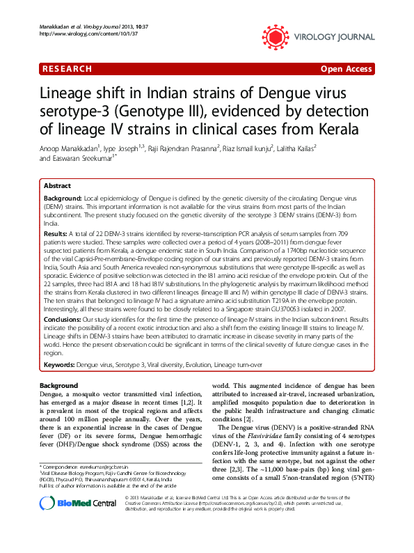 (PDF) Lineage shift in Indian strains of Dengue virus serotype-3 ...