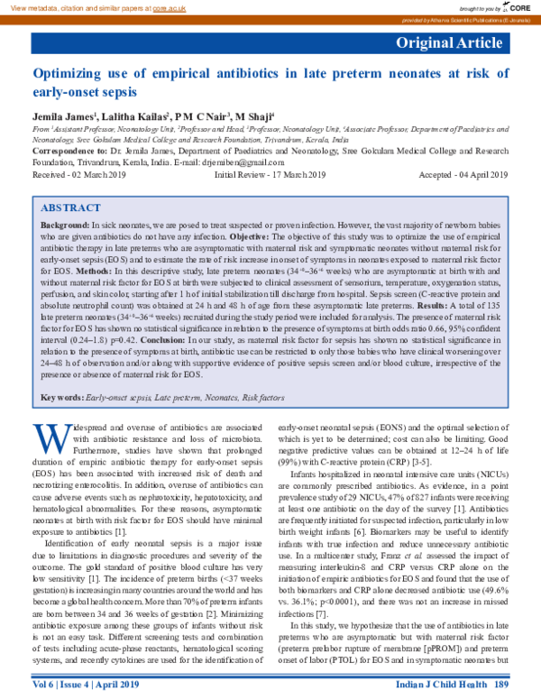 (PDF) Optimizing Use of Empirical Antibiotics in Late Preterm Neonates ...