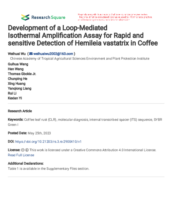 (PDF) Development of a Loop-Mediated Isothermal Amplification Assay for ...