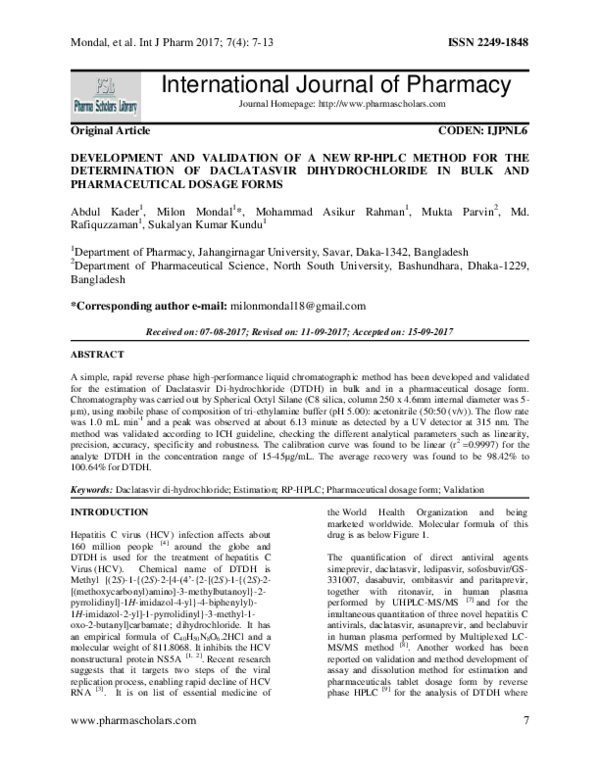 (PDF) Development and Validation of a New RP-HPLC Method for the ...