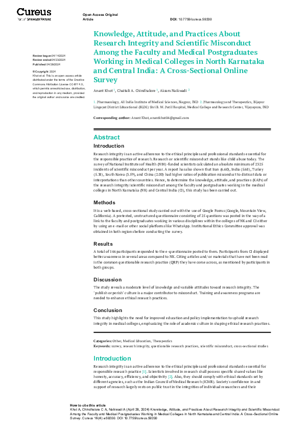 (PDF) Knowledge, Attitude, and Practices About Research Integrity and ...
