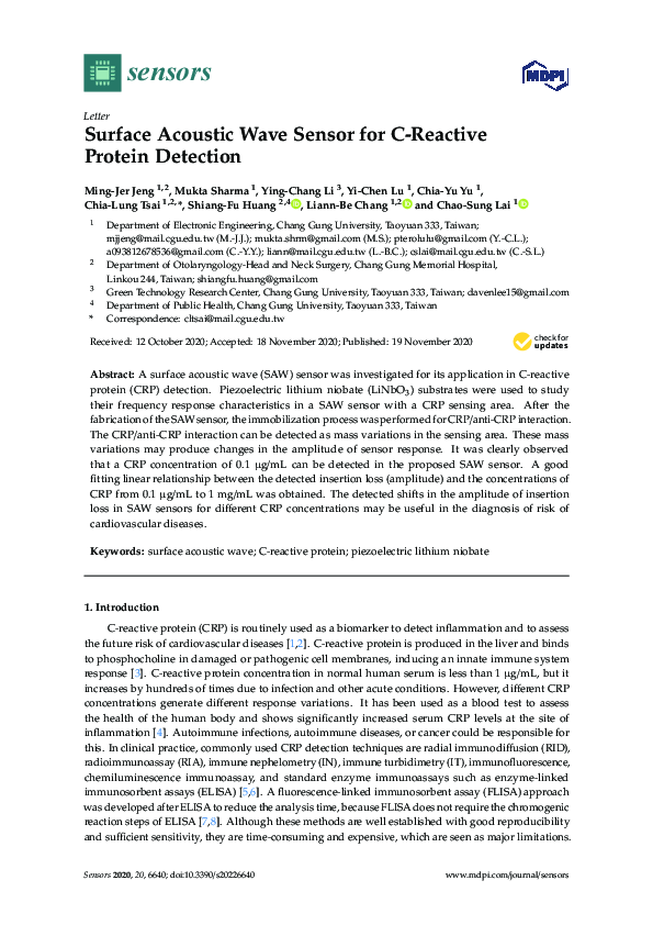 (PDF) Surface Acoustic Wave Sensor for C-Reactive Protein Detection