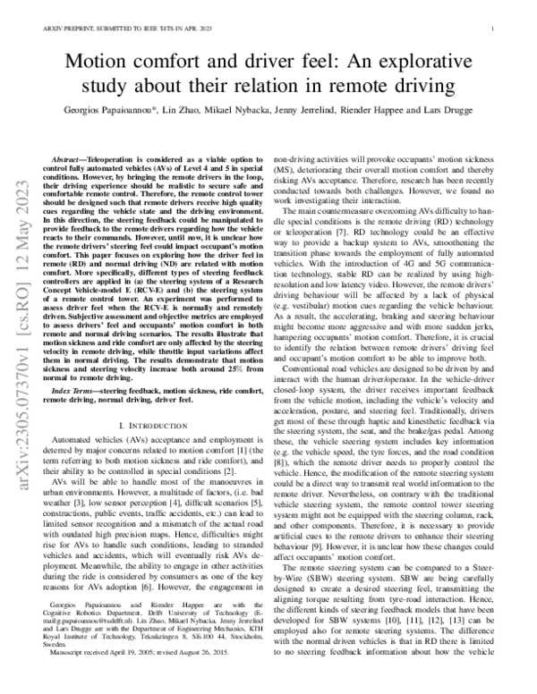 (PDF) Motion comfort and driver feel: An explorative study about their ...