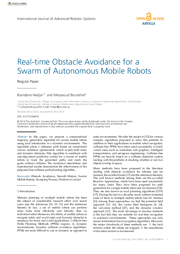 (PDF) Real-Time Obstacle Avoidance for a Swarm of Autonomous Mobile Robots