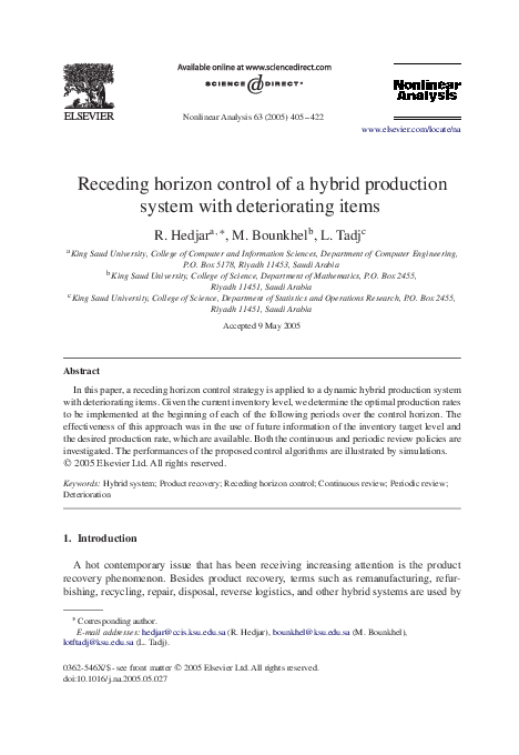 (PDF) Receding horizon control of a hybrid production system with ...