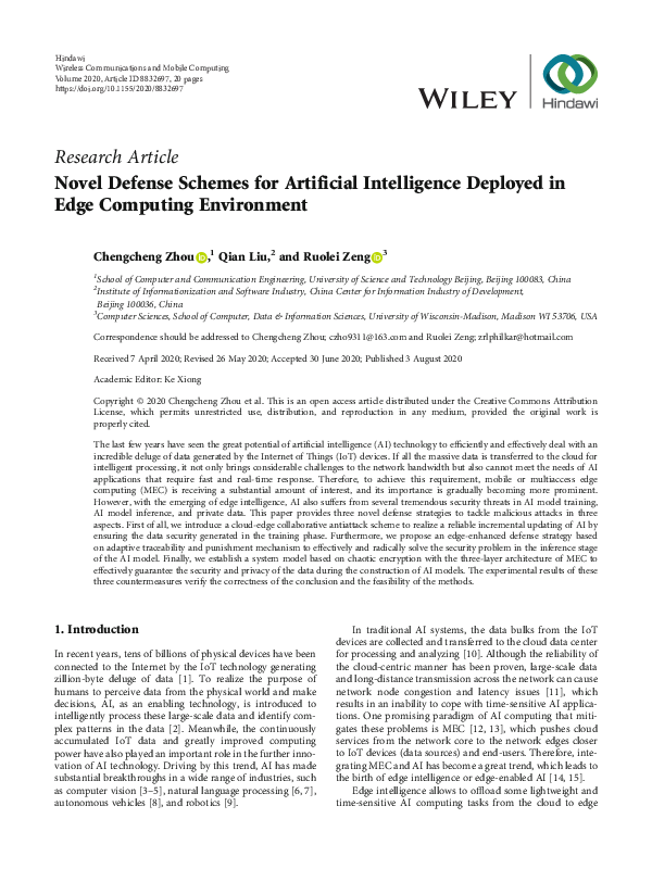 (PDF) Novel Defense Schemes for Artificial Intelligence Deployed in ...