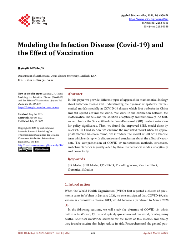 (PDF) Modeling the Infection Disease (Covid-19) and the Effect of ...