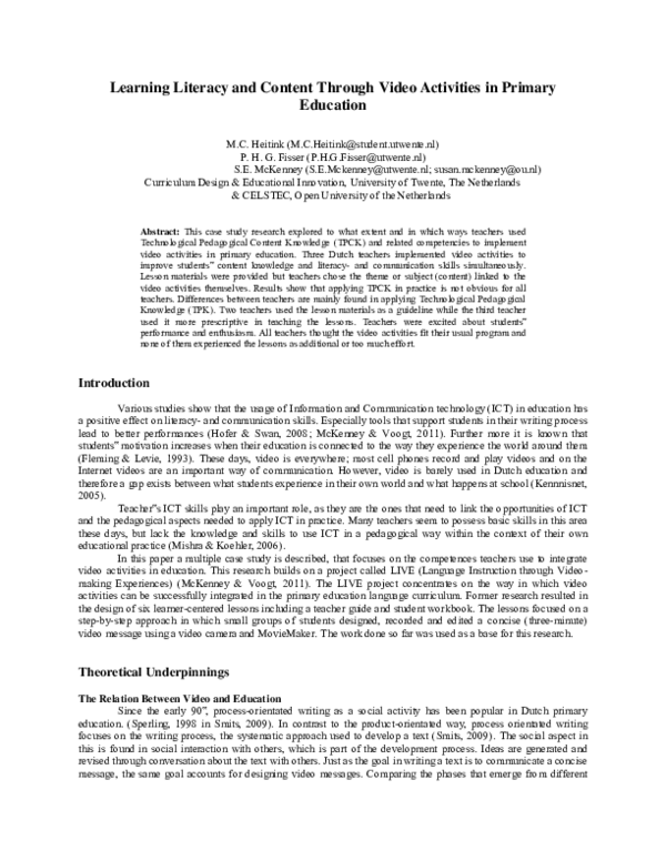 (PDF) Learning Literacy and Content Through Video Activities in Primary ...