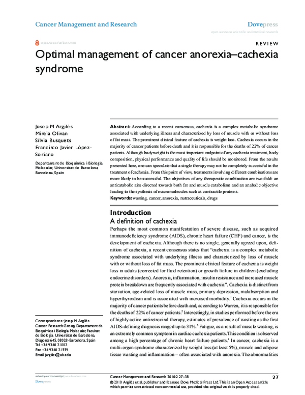 (PDF) Optimal management of cancer anorexia–cachexia syndrome