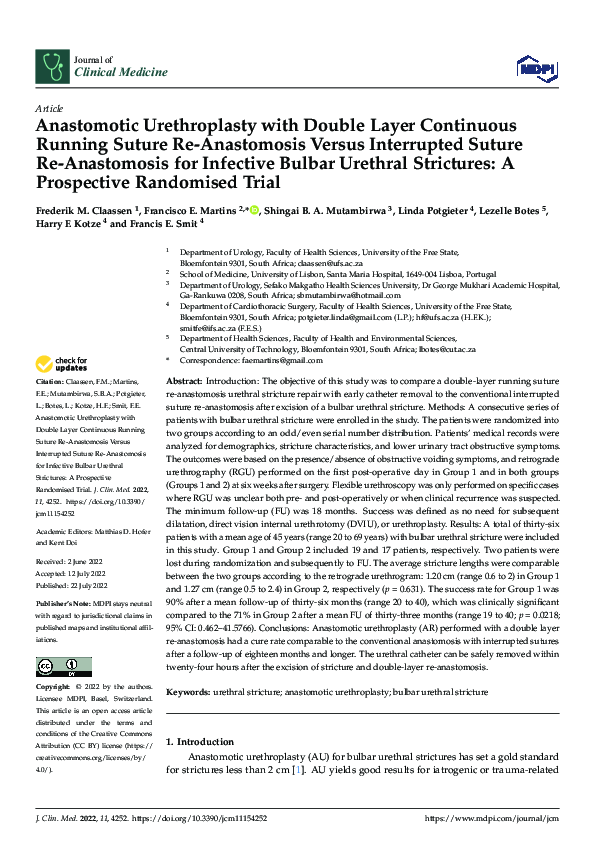 (PDF) Anastomotic Urethroplasty with Double Layer Continuous Running ...