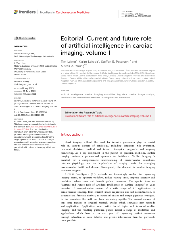 (PDF) Editorial: Current and future role of artificial intelligence in ...