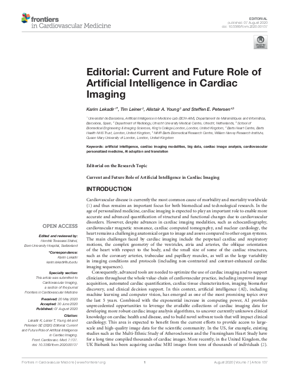 (PDF) Editorial: Current and Future Role of Artificial Intelligence in ...