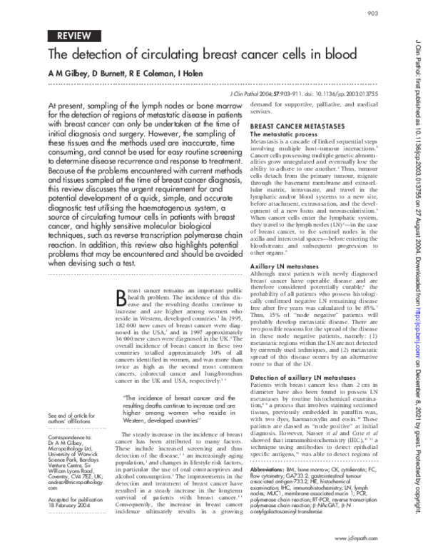(PDF) The detection of circulating breast cancer cells in blood
