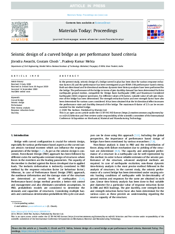 (PDF) Seismic design of a curved bridge as per performance based criteria