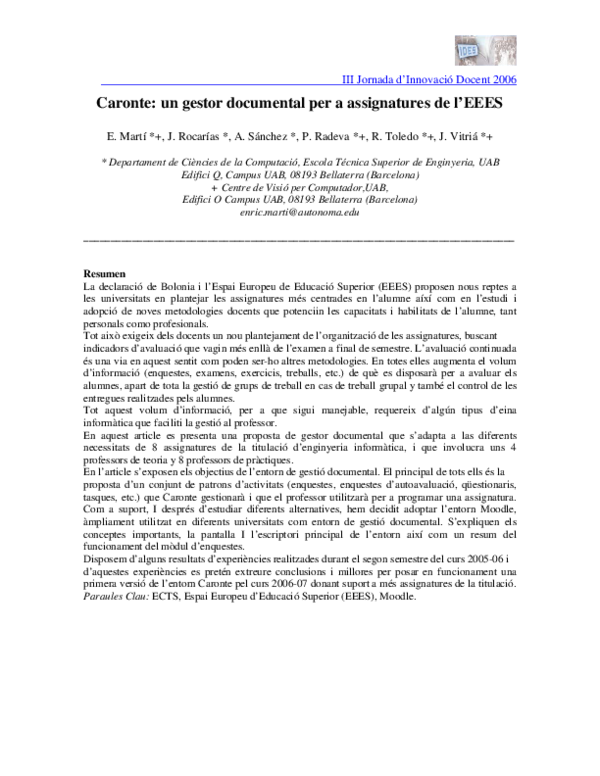 (PDF) Caronte: un gestor documental per a assignatures de l’EEES