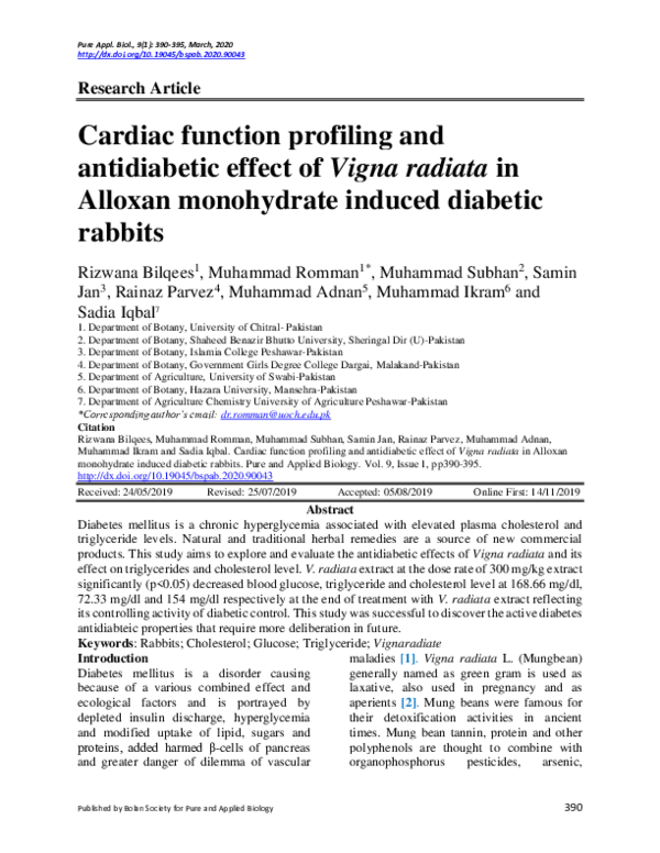 (PDF) Cardiac function profiling and antidiabetic effect of Vigna ...