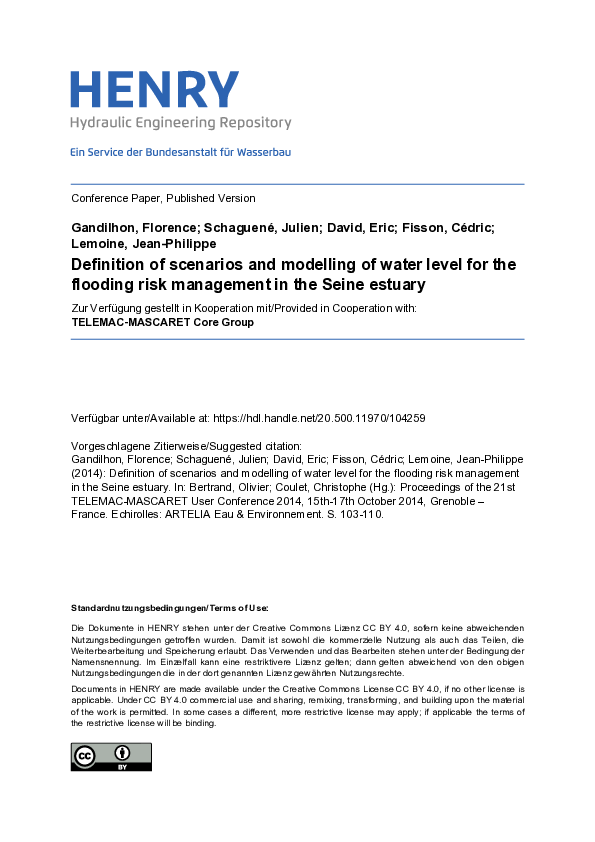 (PDF) Definition of scenarios and modelling of water level for the ...