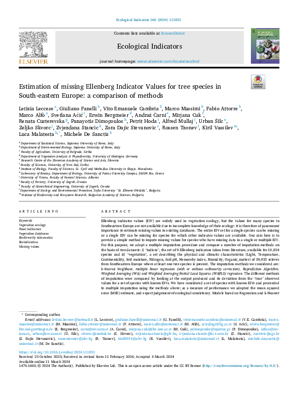 (PDF) Estimation of missing Ellenberg Indicator Values for tree species ...
