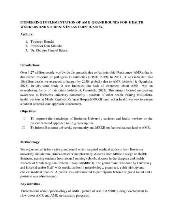 (PDF) PIONEERING IMPLEMENTATION OF AMR GRAND ROUNDS FOR HEALTH WORKERS ...