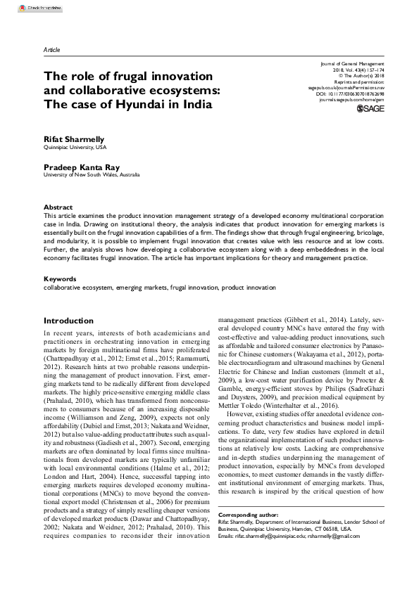 (PDF) The role of frugal innovation and collaborative ecosystems