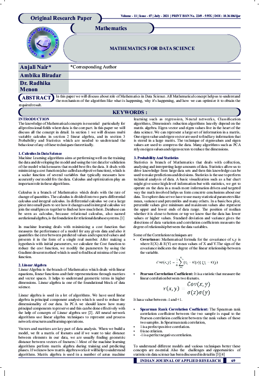 (PDF) MATHEMATICS FOR DATA SCIENCE