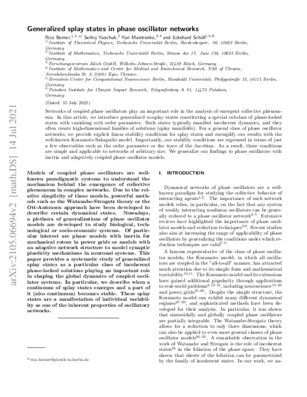 (PDF) Generalized splay states in phase oscillator networks | Eckehard ...