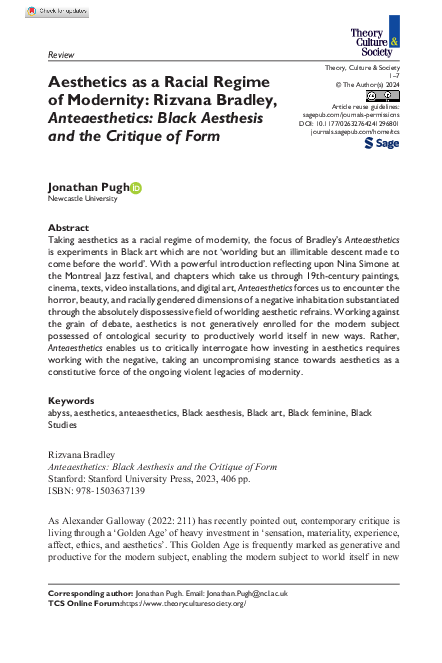 (PDF) Aesthetics as a Racial Regime of Modernity: Rizvana Bradley ...