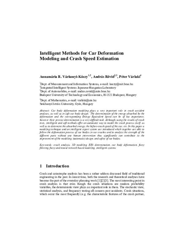 (PDF) Intelligent methods for car deformation modeling and crash speed ...