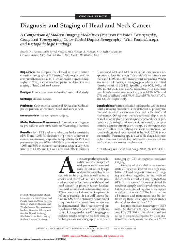 (PDF) Diagnosis and Staging of Head and Neck Cancer