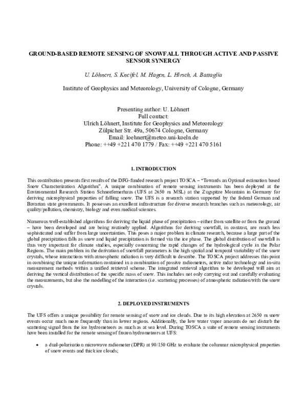 (PDF) Ground based remote sensing of snowfall through active and ...