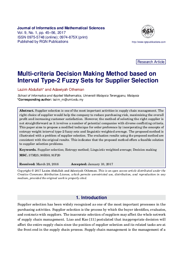(PDF) A Multi-criteria Decision Making Method based on Interval Type-2 ...